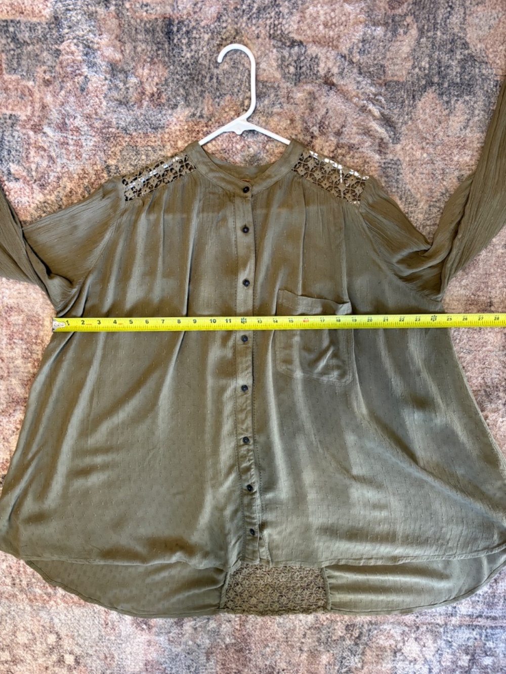 Free People Womens Button-Front The Best Shirt Top Blouse L Green Crochet Lace - Picture 6 of 9